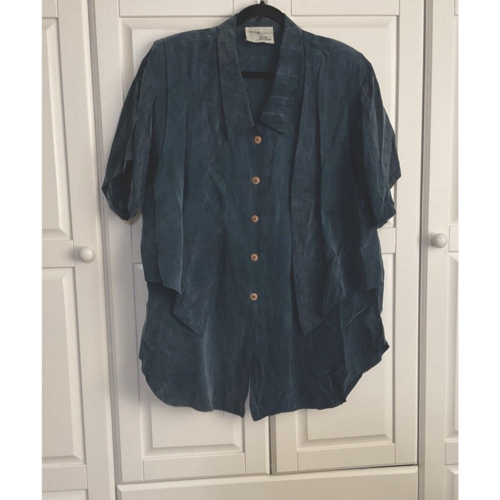 Vintage Laura Kieffer For Susan Burrowes‎ Woman's Blue Rayon Blouse Size 18